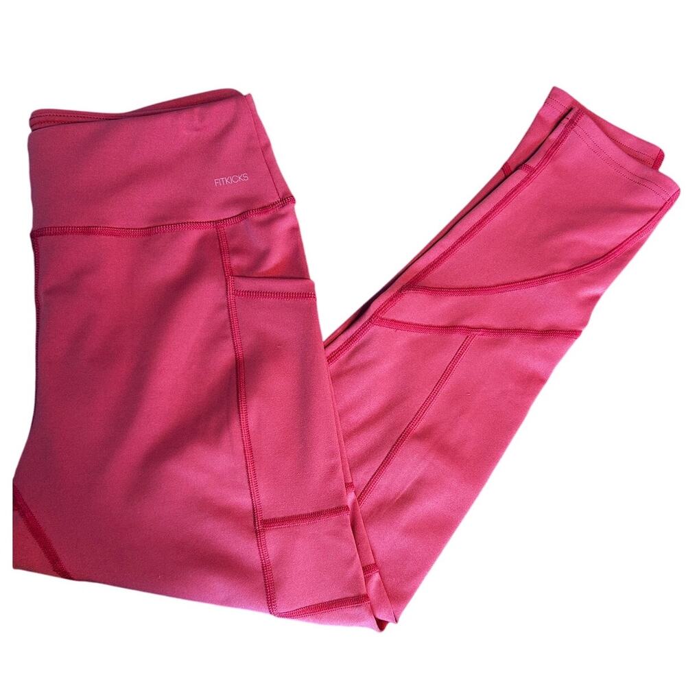 FIT KICKS Cross Over Rose Women's Leggings with Pockets NEW